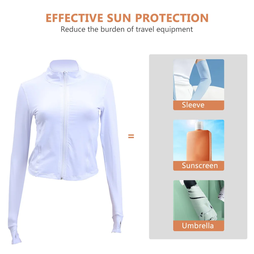 

1 Pc Yoga Clothes Sun-proof Coat Tight-fitting Fitness Clothes (White,)