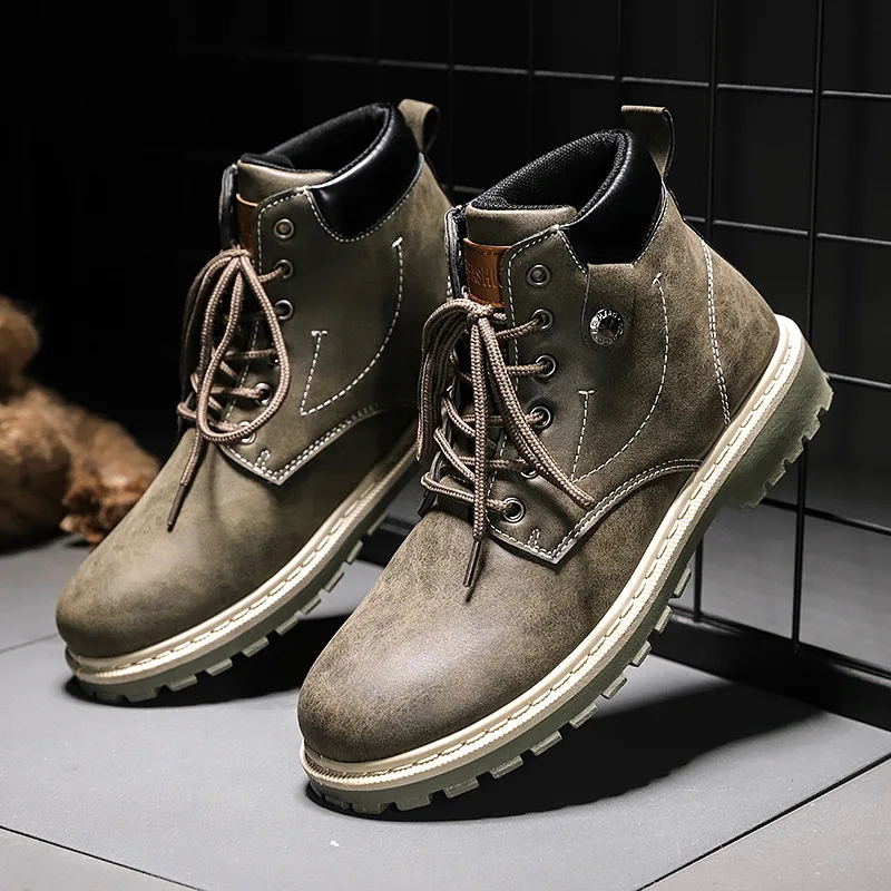 

Fall 2020 new high top Martin boots men's fashion British Wind work boots Korean versatile casual mid top shoes leather boots