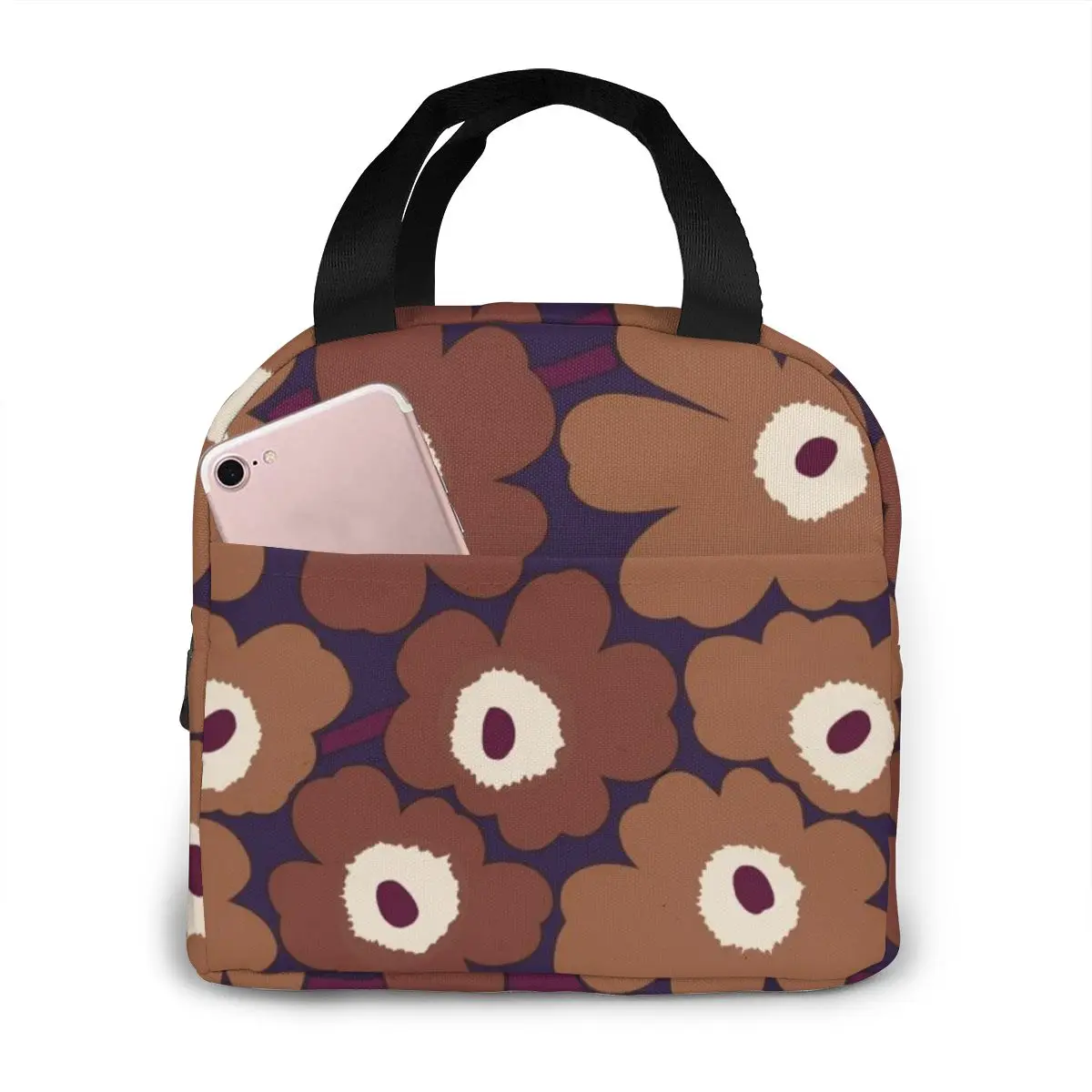 

NOISYDESIGNS Lunch Bag Tote Thermal Cold Food Container School Picnic For Women Kids Brown Poppy Floral Printing Travel Lunchbox