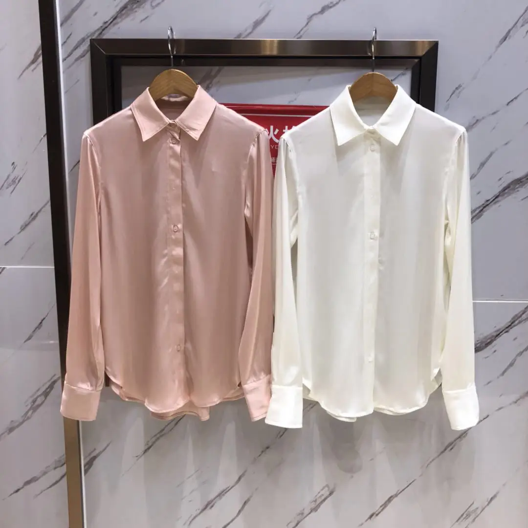 

Однотонная темпераментная Повседневная шелковая женская рубашка