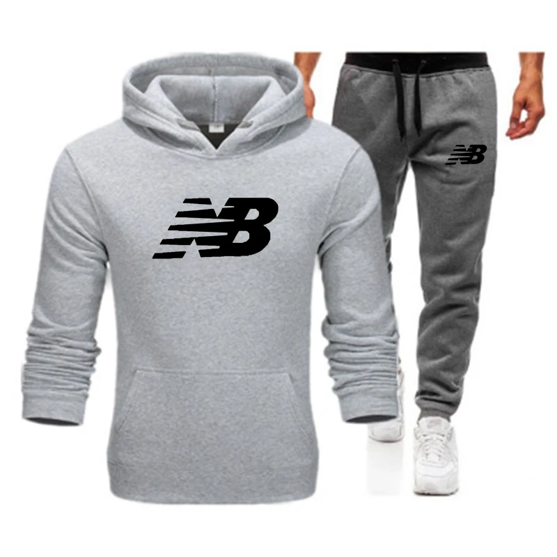 

Causal Tracksuits Men Set hooded Thicken Fleece Hoodies + Sweatpant Winter Spring Sweatshirt Sportswear Male NB Print