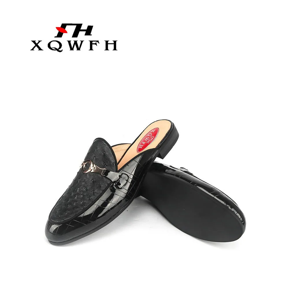 XQWFH/новые стильные мужские шлепанцы из страусиной кожи Модные лоферы для