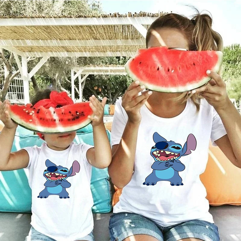 

New Women's T-shirt Disney Graphic Print Top Short Sleeve Fashion Family Suit Loose Round Neck Wild Tee