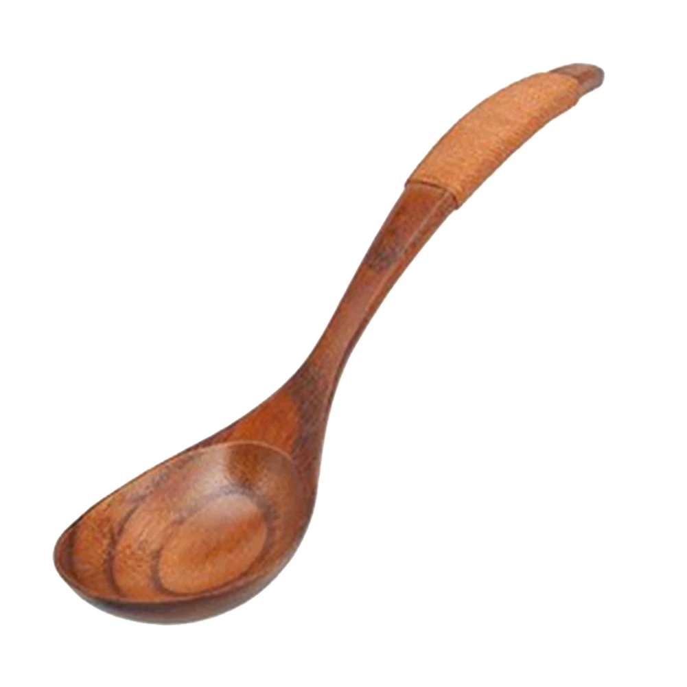 18cm Natural Wood Long Handled Rice Soup Cooking Spoons Big Ladle Hot Pot Spoon Wood Spoon Tableware Tools Kitchen Accessories