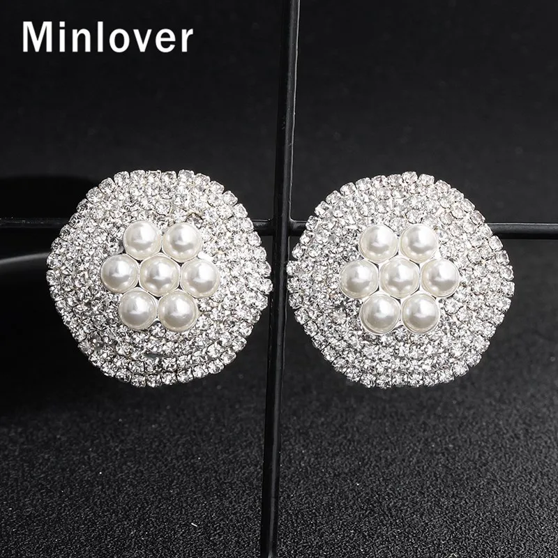 Minlover геометрические клипсы со стразами на серьги для женщин без пирсинга имитация жемчужная Сережка-шип свадебные серьги MEH1673