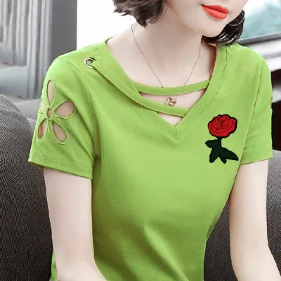 

Neck Short Sleeve Summer Floral mama bear t Shirt Casual Female Tee Ladies one