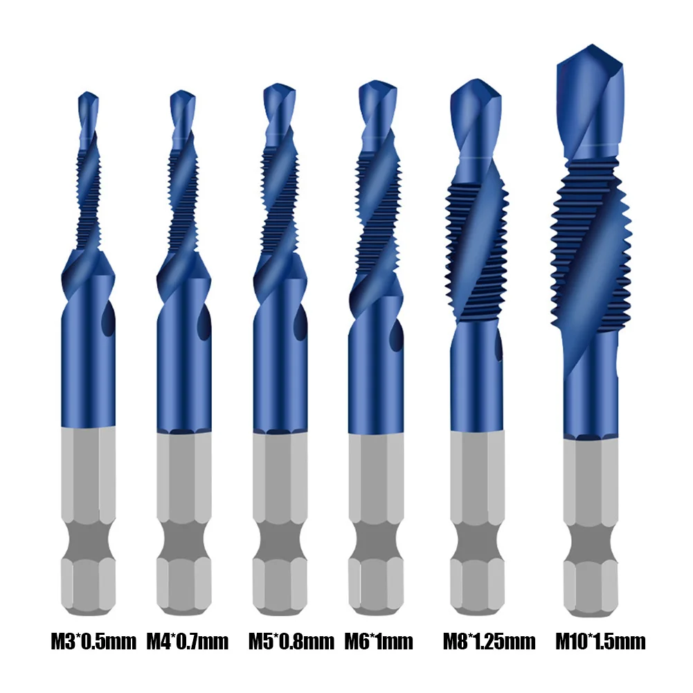 

M3-M10 Titanium Plated HSS Combination Drill Tap Bit Countersink Hex Shank Screw Thread Metric Tapping Bits Hole Cut Hand Tools