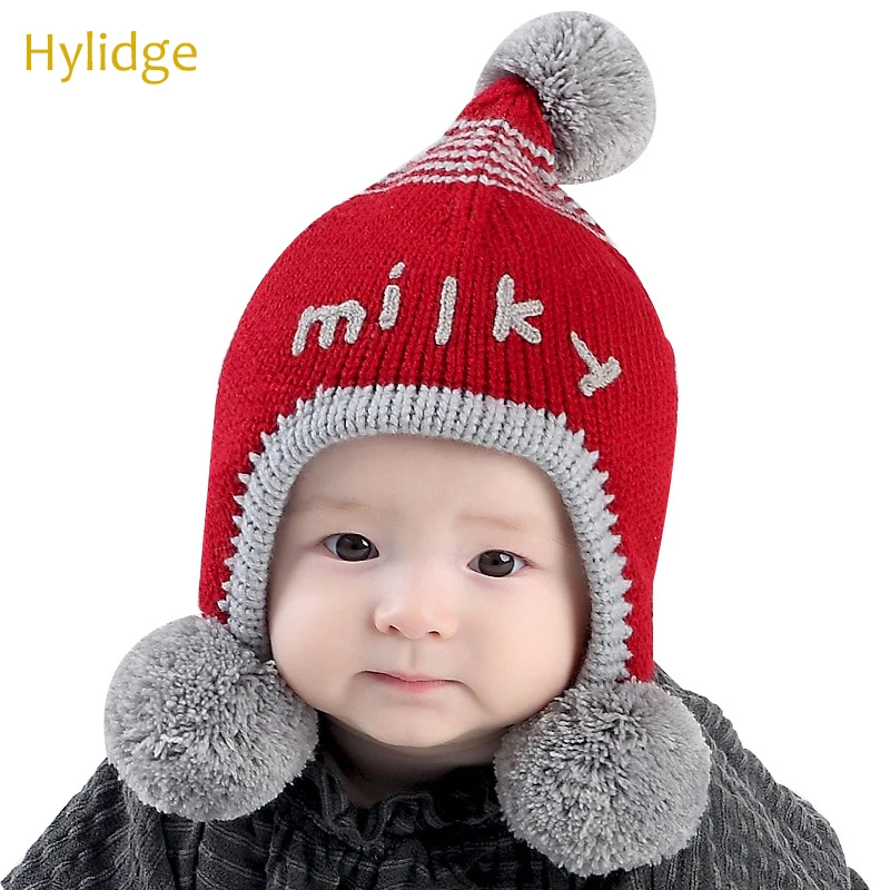 Hylidge теплые шапки с флисовой подкладкой для маленьких девочек помпонами детские