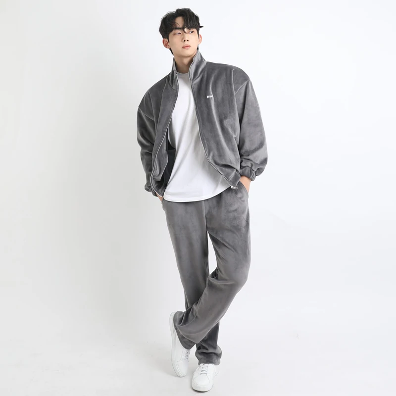 

Осенне-зимний спортивный костюм, Мужское пальто с длинным рукавом, замшевое модное мужское пальто из двух предметов для тренировок