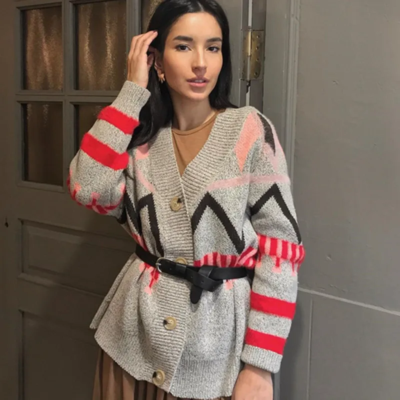 

Женский кардиган с принтом на осень и зиму 2020, свитер с длинными рукавами