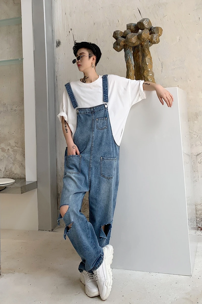 

Early autumn new design loose wash ripped jeans popular logo men's individual denim trousers