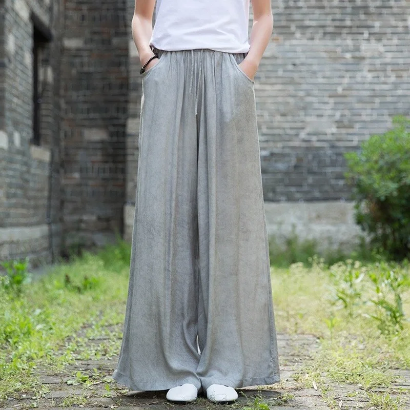 

Women Solid Loose Casual Thin Elegant Pants 2021 Tencel Wide Leg New Trousers Summer Plus Size Skirt Pants Tie Dye for Ladies