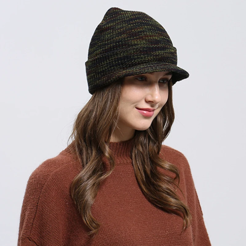 2019 Женская и мужская вязаная шапка в армейском стиле с толстыми полосками