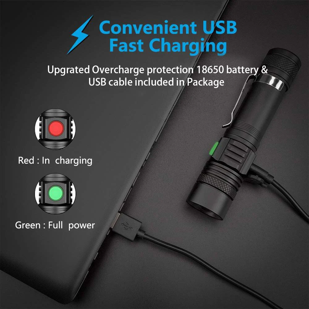 Перезаряжаемый от USB светодиодный фонарик супер яркий тактический фонарь с 3