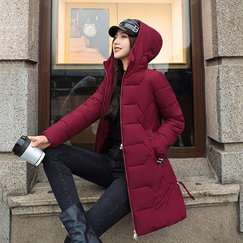 

Winter new product Korean mid-length cotton-padded jacket, fashion slim-fit padded jacket, plus size hooded down padded jacket