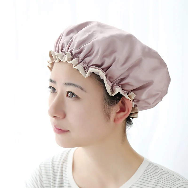 

Double-layer shower cap waterproof adult ladies long hair shower headgear kitchen hat oil fume-proof cap