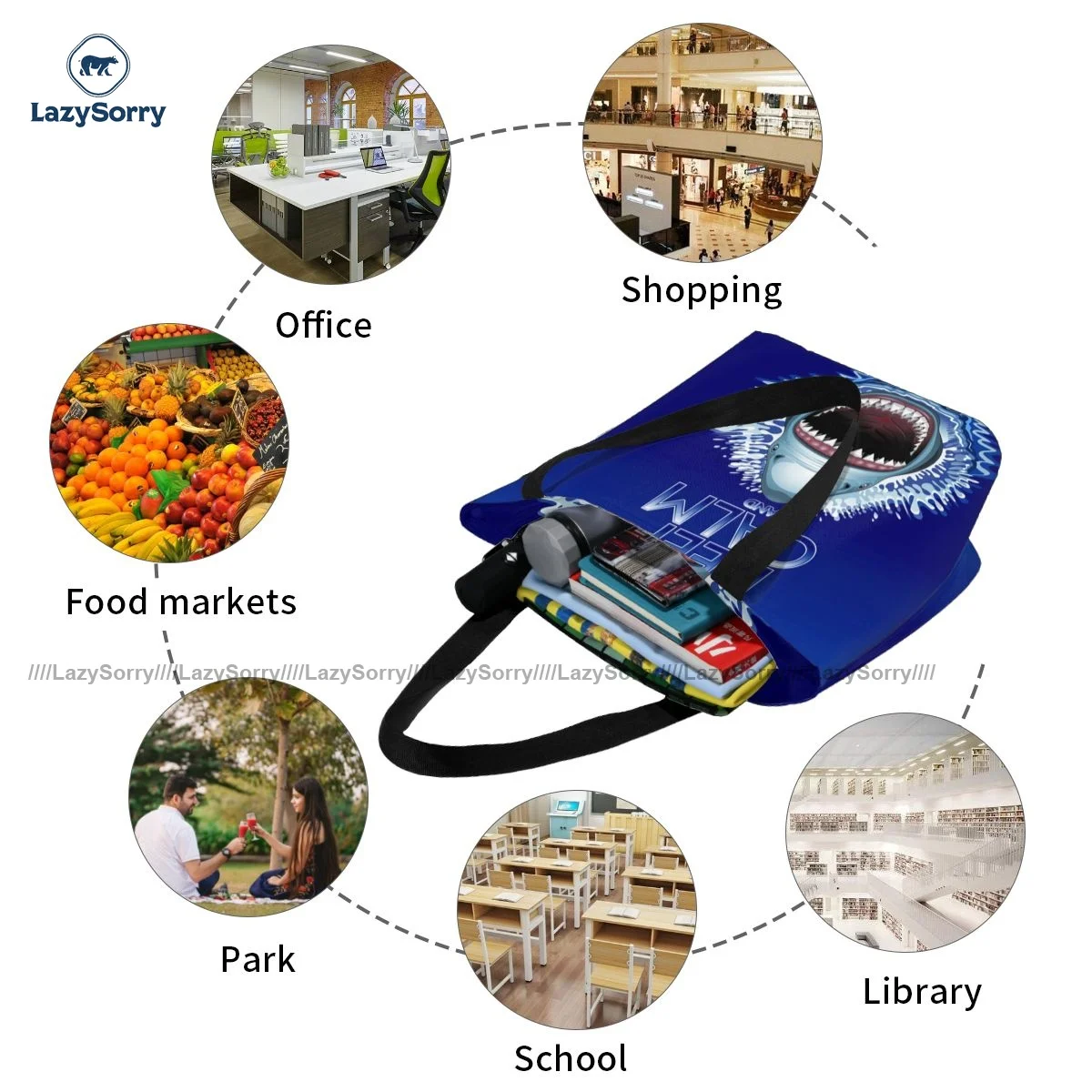 

Jaws Shark Shopping Bag Bulk Stylish Handbag Polyester Office Woman Bags