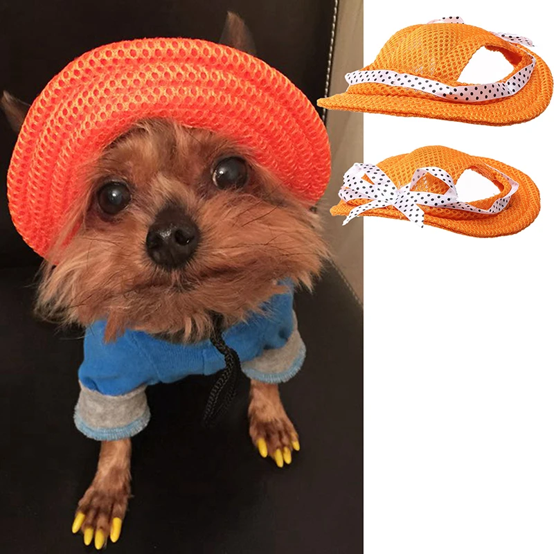 

2021 Cute Pet Fashion Solid Color Sun Hat Casual Breathable Mesh Princess Cap Chihuahua Puppy Puppy Hat Pet Accessories