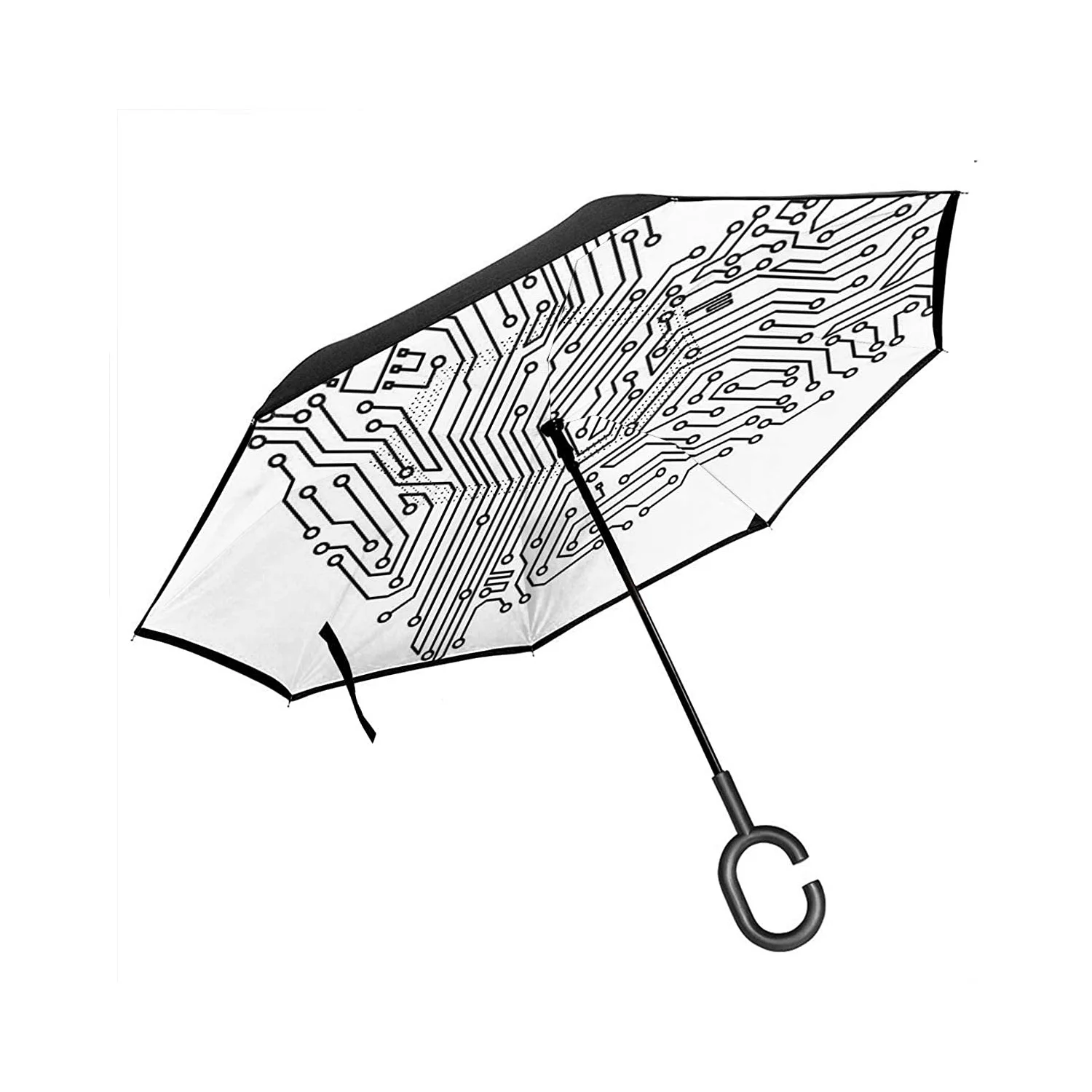 

Автомобильный Зонт заднего вида, компьютерное сердце, технология и дизайн элементов материнской платы, с C-образной ручкой, зонт