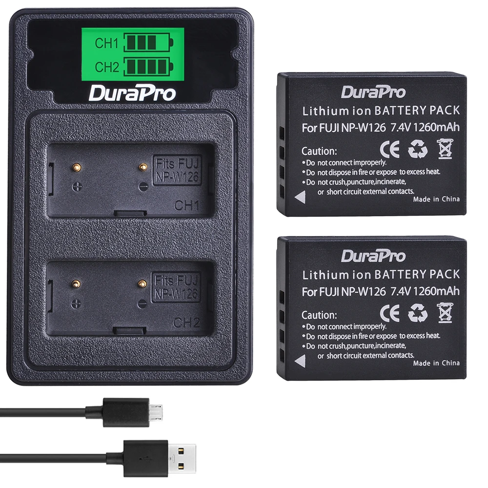 2X1260 мА/ч NP-W126 NP W126 Камера Li-Ion Батарея + ЖК-дисплей USB Dual Зарядное устройство для