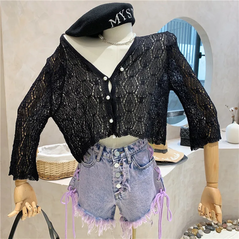 

Niche Design New Women's Clothing Fashion Side Strap High Waist Breasted Jeans Loose Slim A-line Wide Leg Shorts Pants 4 Size