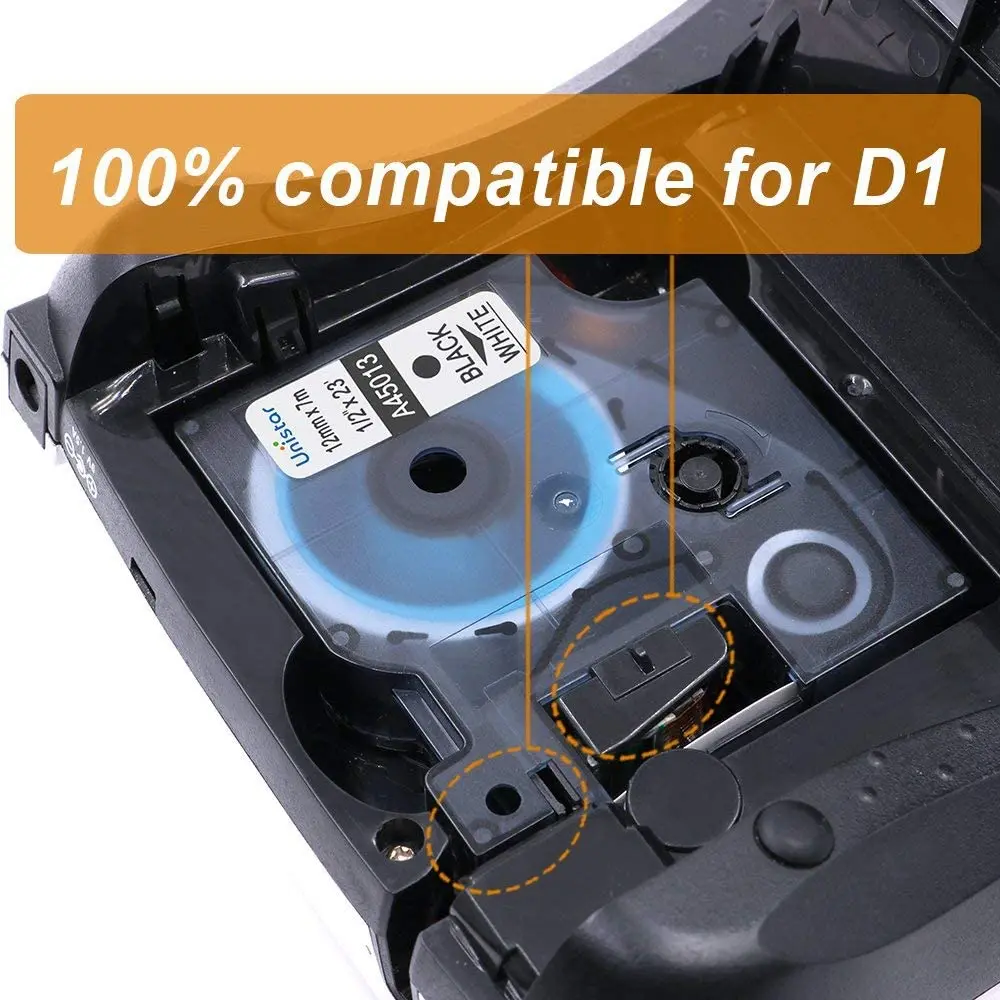 Unistar 12 мм 45018 черный на желтой этикетке ленты совместимы с Dymo D1 принтер этикеток
