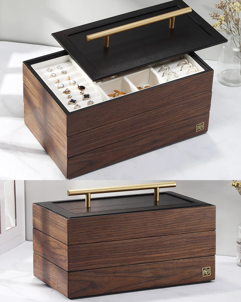 Трехслойная и 4 слойная новая деревянная шкатулка для ювелирных изделий с ручкой