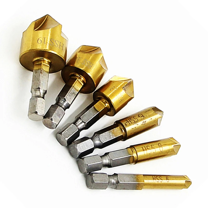 Набор сверл с зенкером 6 шт. 1/4 дюйма шестигранным хвостовиком из быстрорежущей