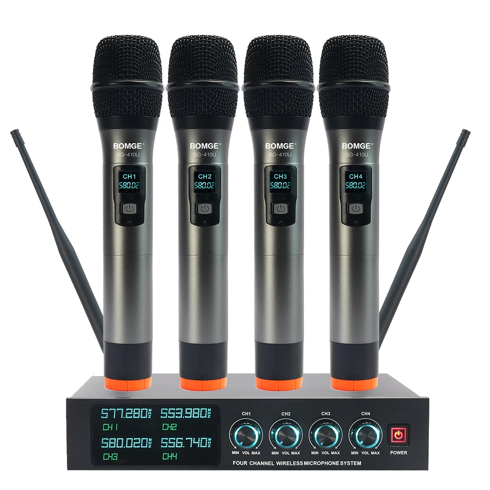 BOMGE BG 410U микрофон Беспроводной Системы 4 Каналы Караоке ручной динамический для