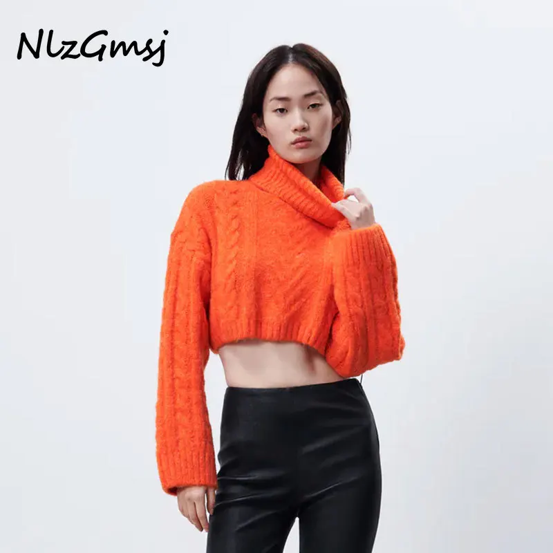 

Женский свитер Nlzgmsj Za 2021, женский зимний свитер, трикотажная водолазка, уличная одежда, вязаные пуловеры женские короткие топы 202110