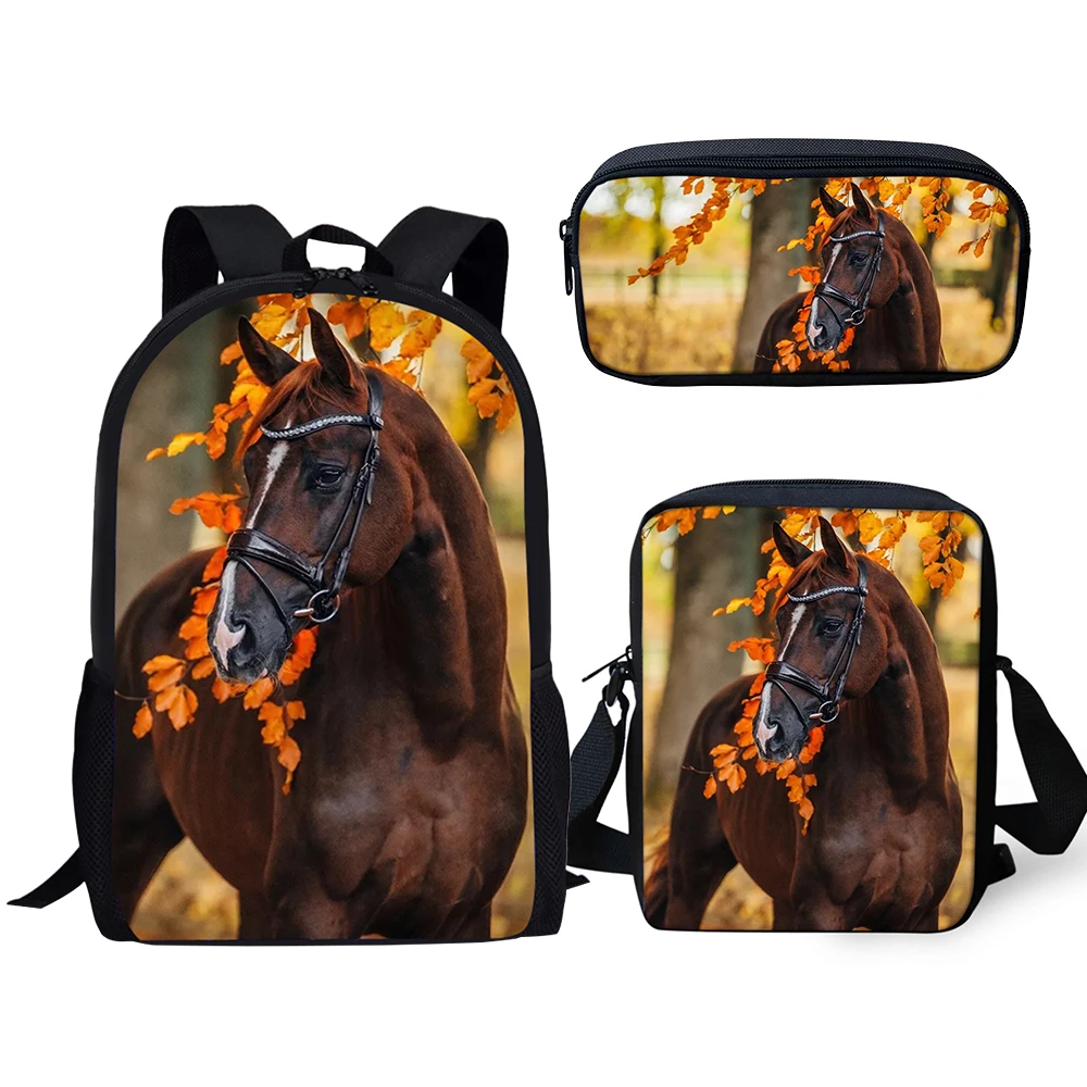 HaoYun Children's 3PCs Backpack Set Flower Horse Prints Pattern Kids School Book Bags Set Students Backpack/Flaps Bag/Pen Bags
