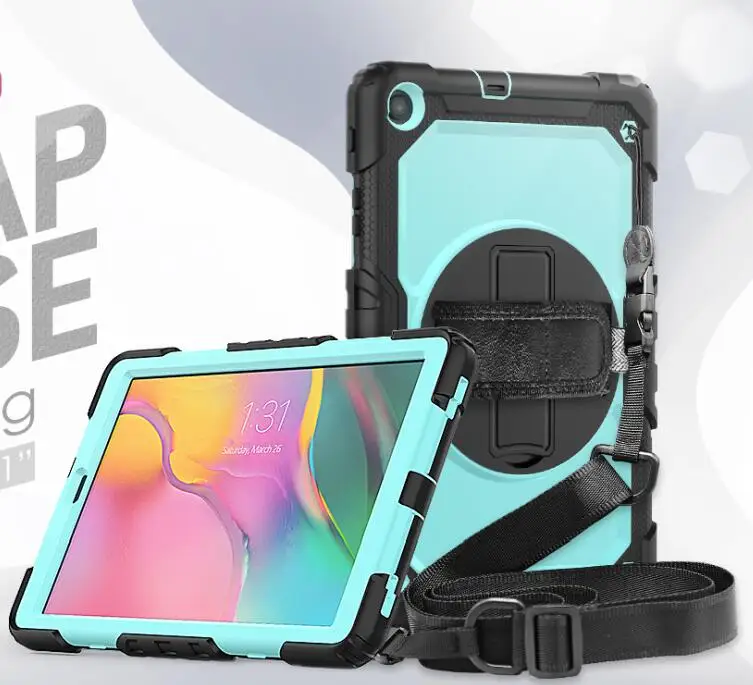 skyblue 360 Вращающийся чехол для Samsung Galaxy Tab A 10,1 T510 T515 SM-T510 SM-515 чехол для планшета с ремешком на плечо+ ручка+ пленка - Цвет: skyblue