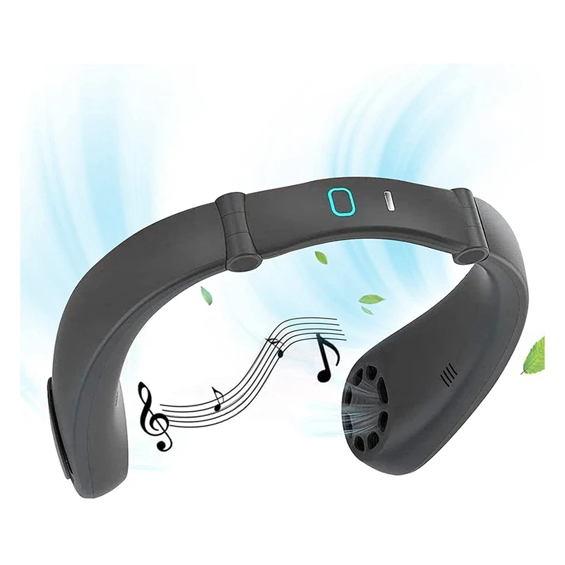 

Шейный подвесной вентилятор Bluetooth-динамик все-в-одном, USB-зарядка, проигрыватель, спортивный музыкальный вентилятор, дизайн наушников (черны...