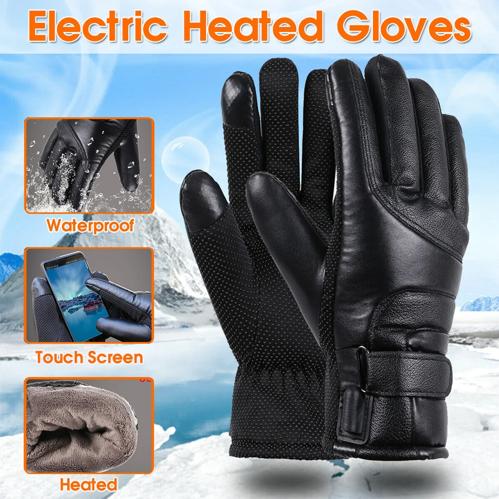 

Adult Climbing Adjustable Rechargeable Outdoors Hand Warmer Hiking Motorcycle Electric Heated Gloves PU Leather Windproof Winter