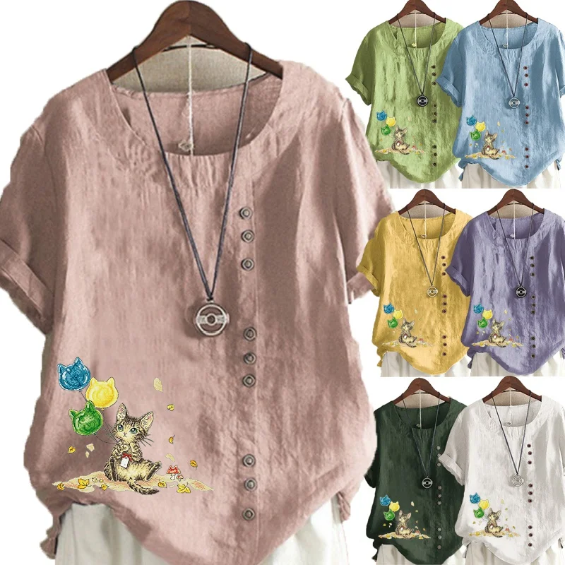 

The New Summer Shirt Women Clothing Fashion Printing Graphic Tee Shirt Sleeve Round Neck Pullover Loose Casual Shirt Tops