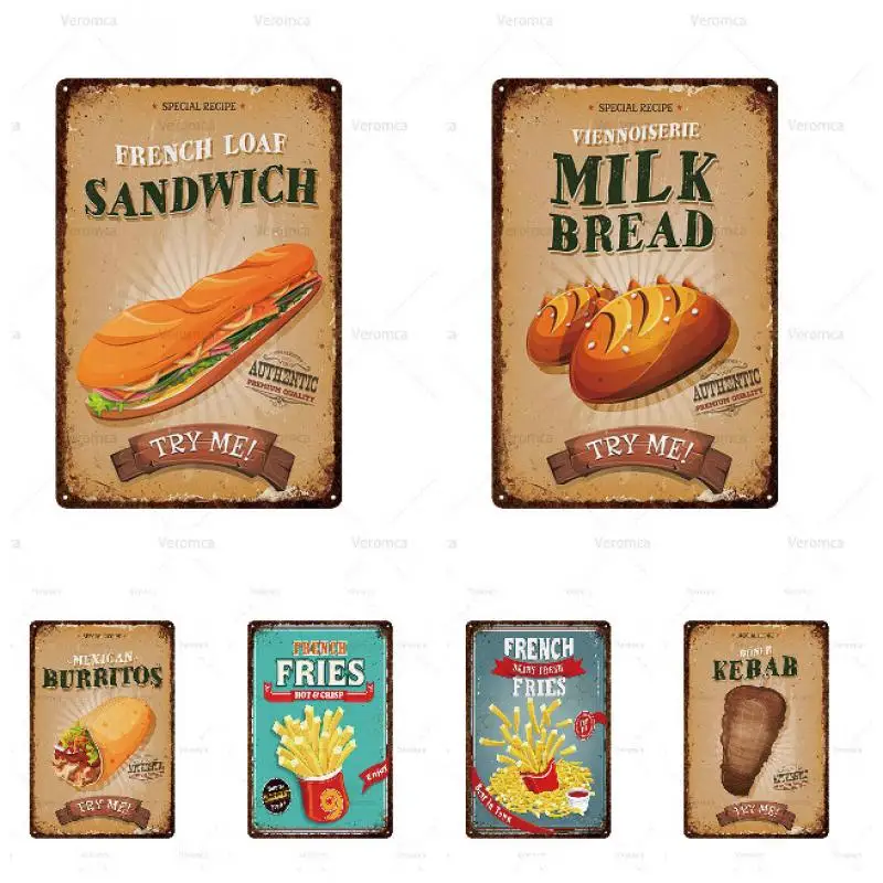 Металлический знак в виде гамбургера металлический винтажный жестяной для