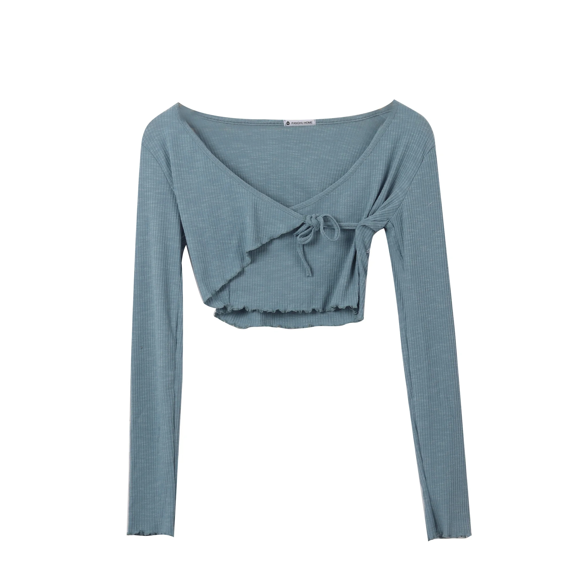 Женский короткий облегающий кардиган с V-образным вырезом и длинным рукавом |