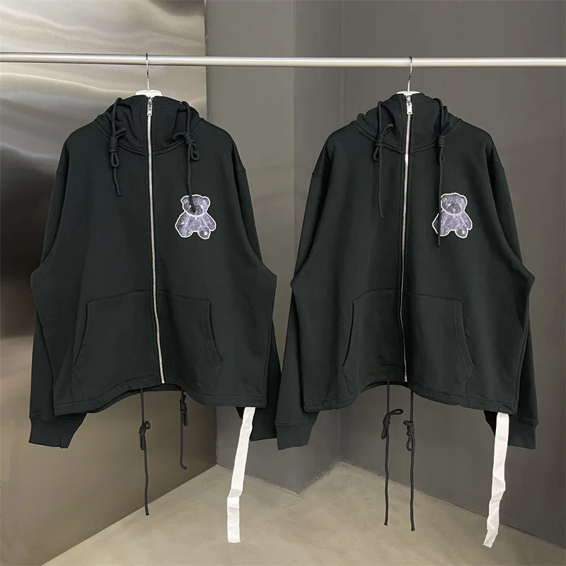 

Светоотражающая куртка WE11DONE 21SS на молнии с медведем, модный мужской и женский свитер для пары, уличные толстовки большого размера с капюшон...