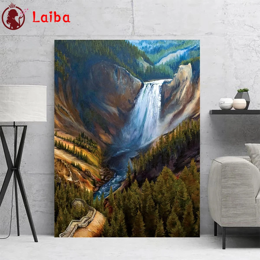 

Diamond Mosaic Abstract landscape, mountain waterfall Picture Of Diamond Painting Cross Stitch Embroidery Needlework Wall Art
