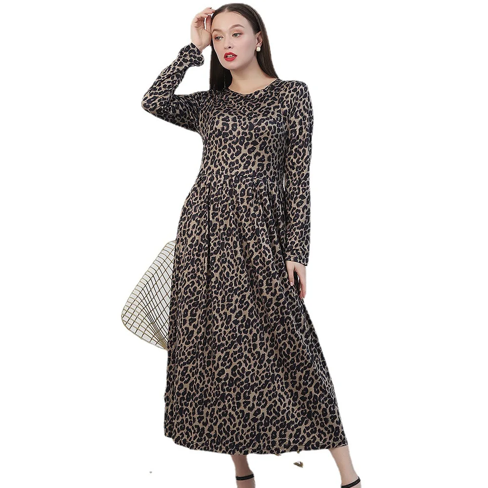 

Fashion Leopard Print Maxi Dresses Autumn O Neck Long Sleeve Plus Size Women Clothes 5XL 2021 Casual Party Women Long Dress