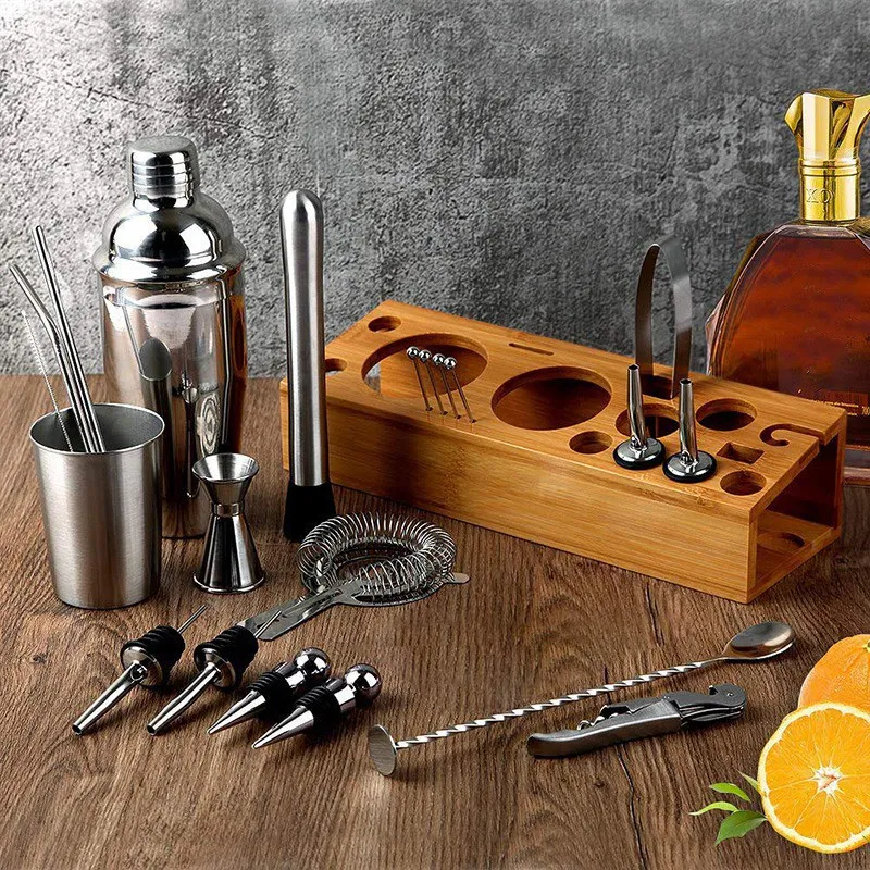 

Cocktail Shaker Set, Bar Tool Set with Stylish Bamboo Stand Bartending Kit Martini for Home,Bars,Outdoor Parties(22Pcs)