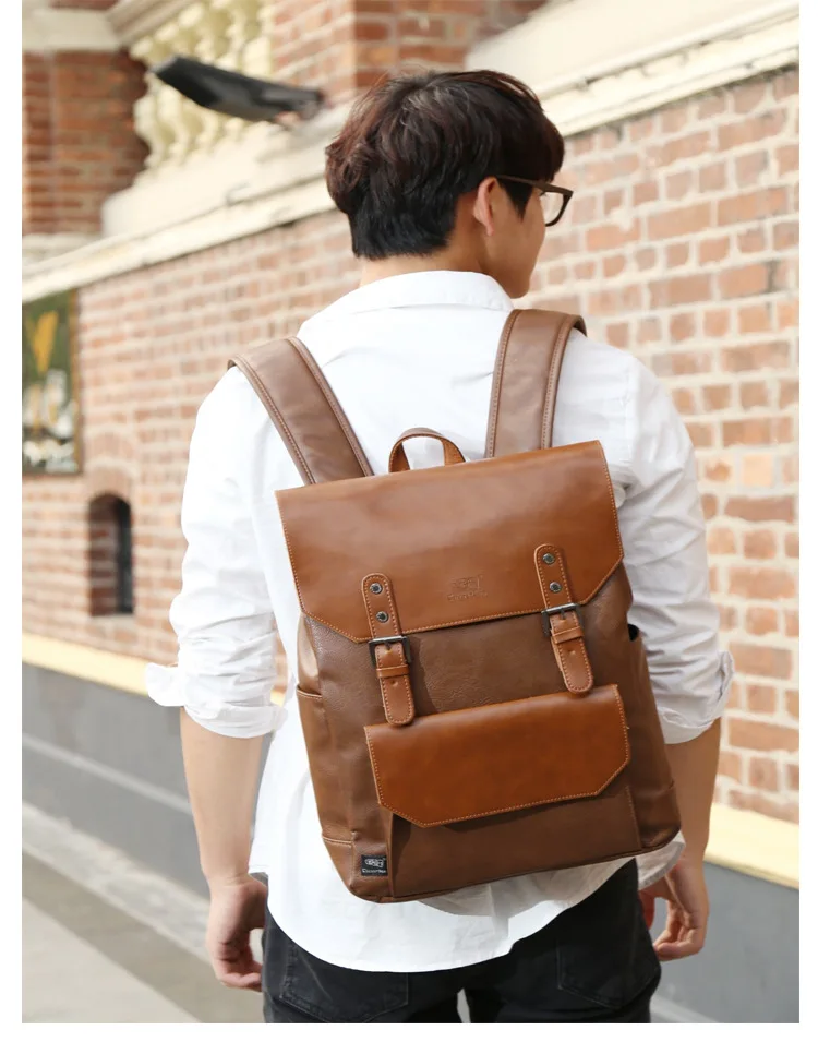 

PU Leather Men Backpack School Bag Large Capacity Man Laptop Bagpack Shoulder School Backpacks For Women Travel Bag Big Daypack