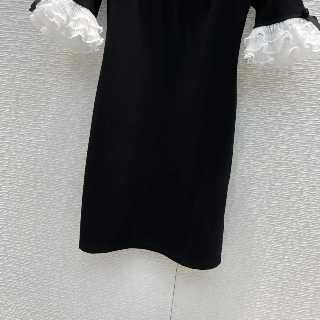 

2021 new women fashion mid-sleeve round neck retro bow stitching dress 0423