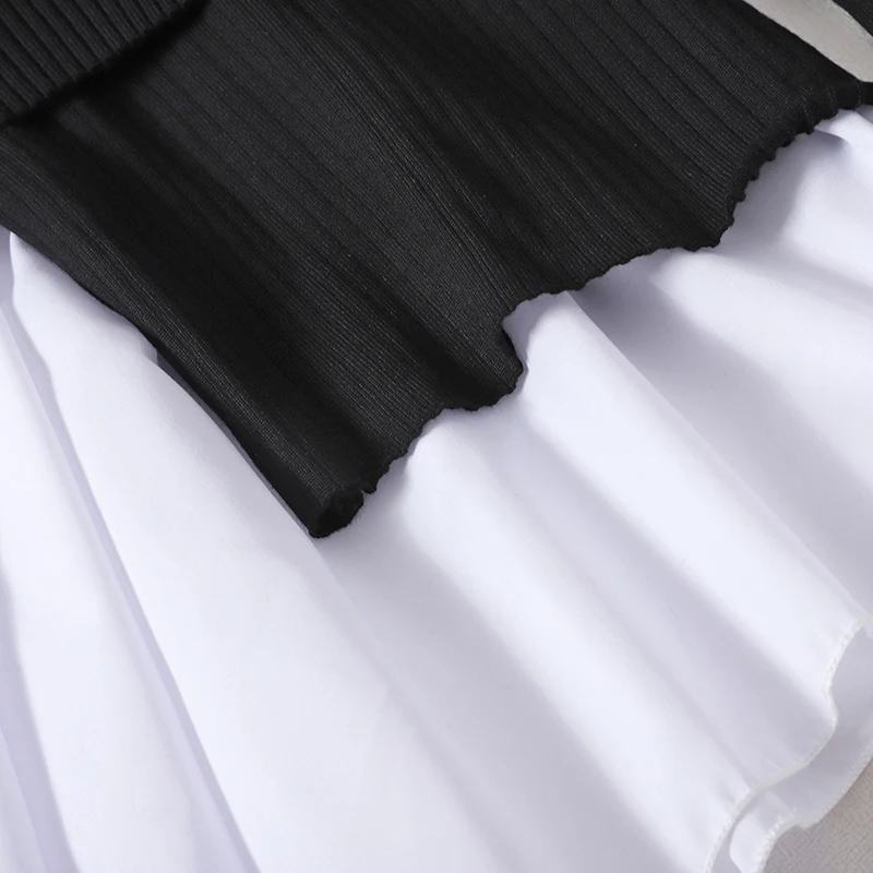 

Casual Women's Patchwork Faux Two Peice Knitted Blouse Top Pullover Irregular Ruffled T-shirt