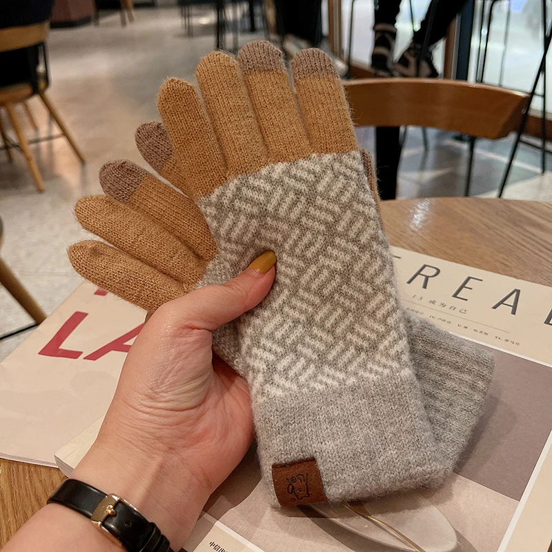 

Folded knitted warm gloves in autumn and winter