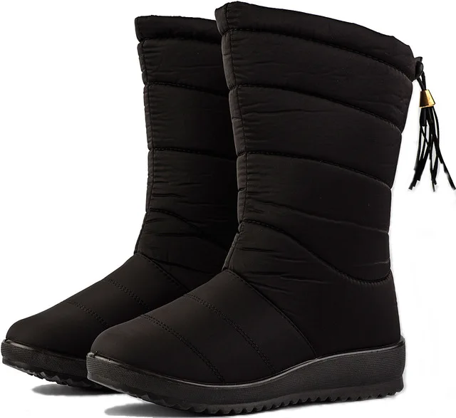 black Boots Водонепроницаемые зимние ботинки; женские ботинки на пуху; женская повседневная обувь; женские зимние ботинки на танкетке с резиновой плюшевой стелькой; Botines Mujer; - Цвет: black Boots