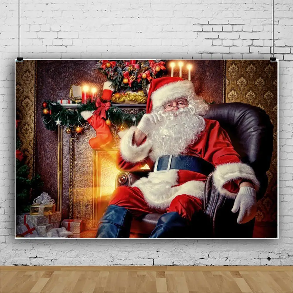 

Winter Christmas Window Santa Claus Baby Party Photography Background Customized Photographic Backdrops For Photo Studio
