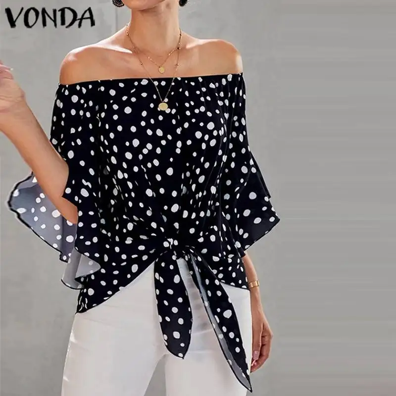 Женские блузки и топы VONDA сексуальные рубашки в горошек с открытыми плечами