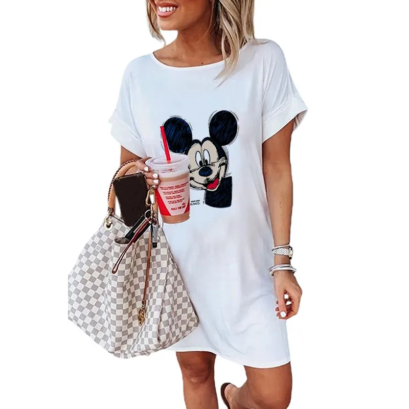 

Cartoon Mickey Tshirt Dress Summer Casual Oversized Women Dresses Ulzzang Kawaii Streetwear Harajuku Short Sleeve Tshirt Dresses