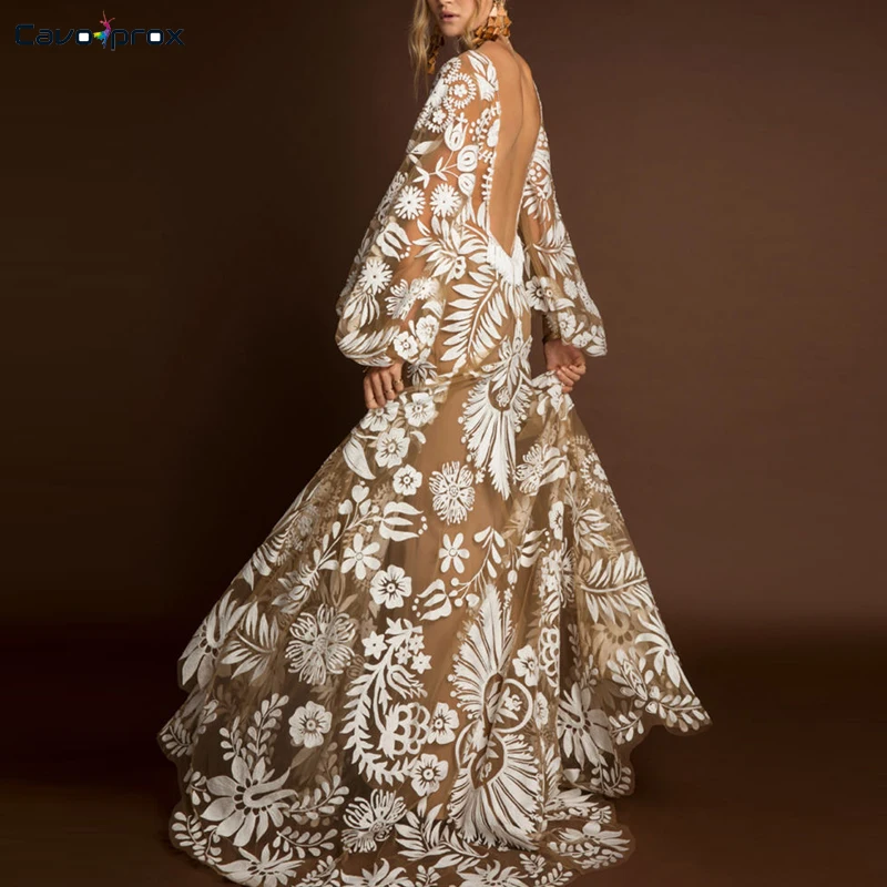 Женское платье макси с рукавами фонариками открытой спиной каскадными рюшами